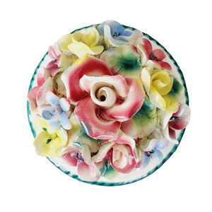 Vintage M&R Hand Painted Floral Trinket Box Multi-Colored Designer Italy Decor